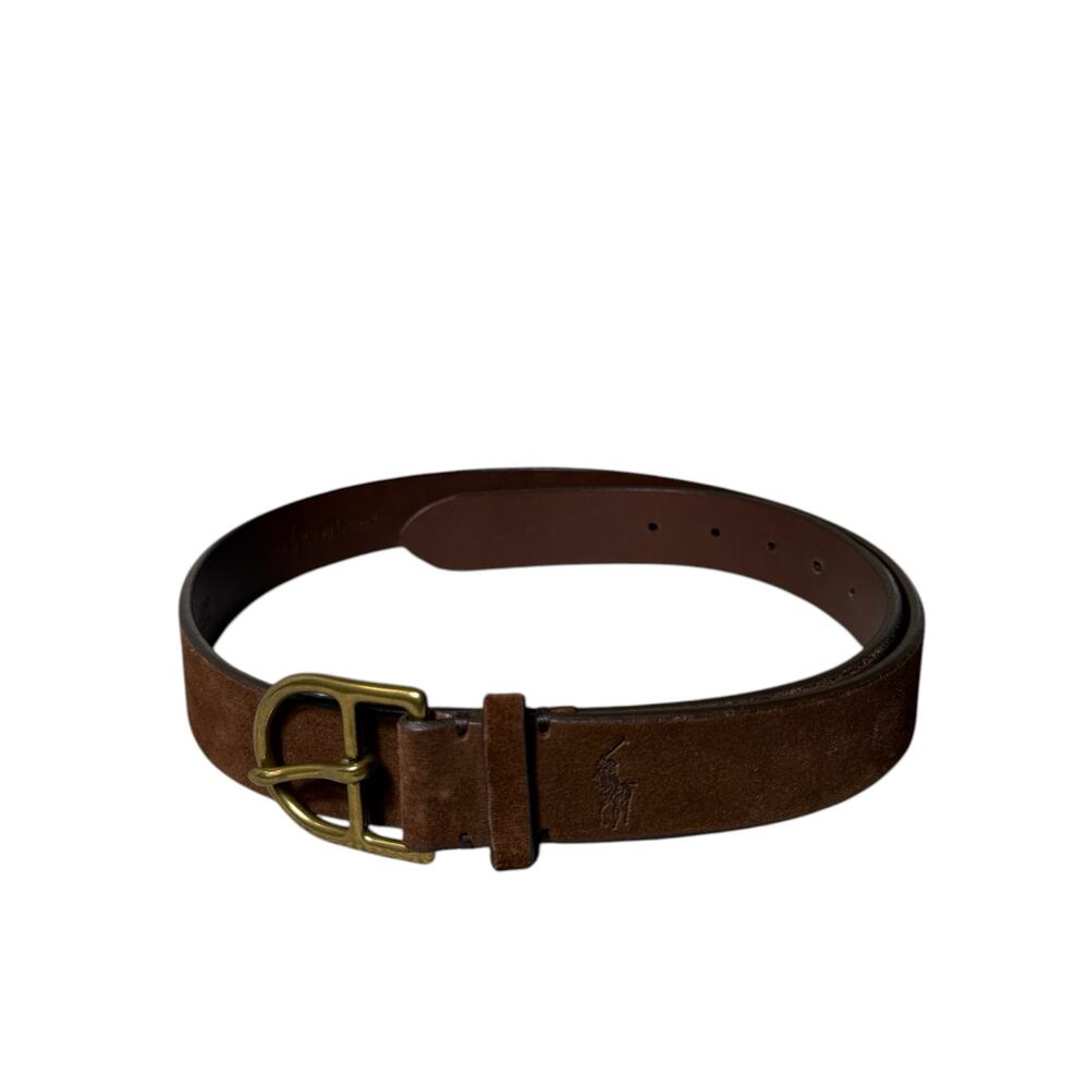 Polo Ralph Lauren Sz 38 Brown Italian Leather Pony Emblem Belt Goldtone Hardwear